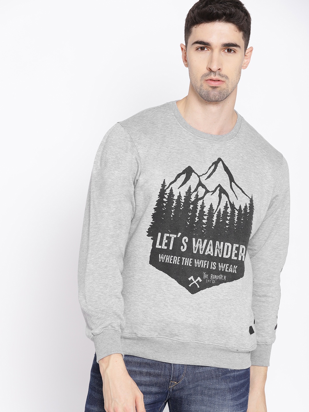 

The Roadster Lifestyle Co Men Grey Melange & Black Printed Sweatshirt