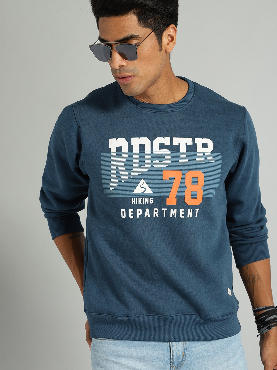 

The Roadster Lifestyle Co Men Teal Blue Printed Pullover Sweatshirt