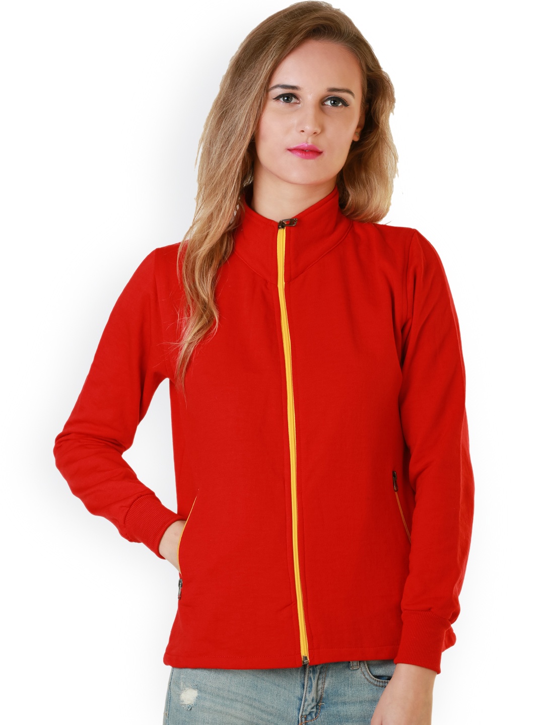 

Belle Fille Women Red Solid Sporty Jacket