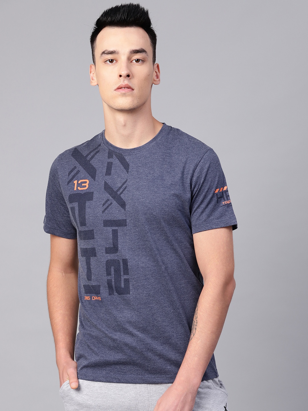 

HRX by Hrithik Roshan Men Navy Blue Printed Training Regular Fit T-shirt