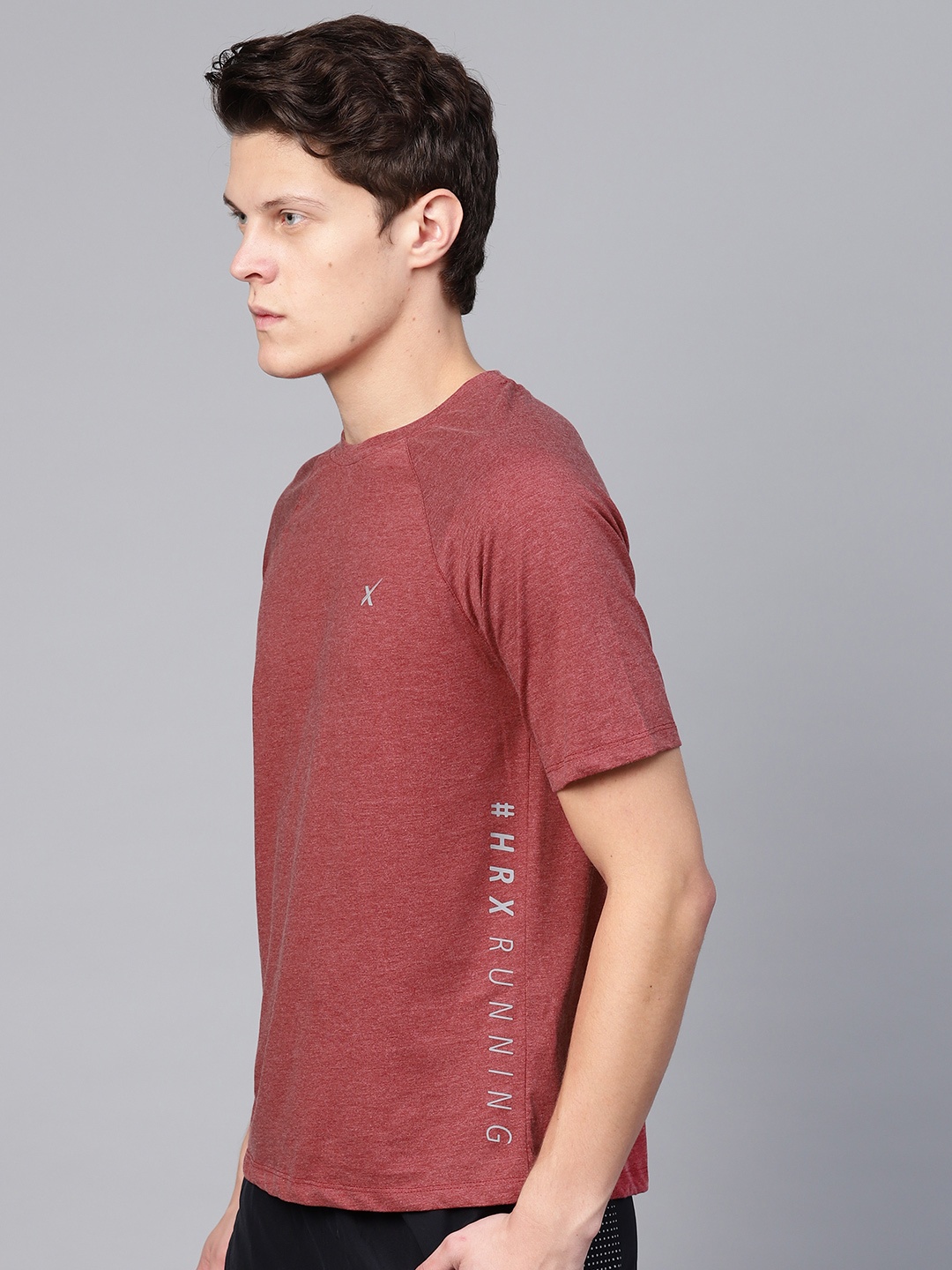 

HRX by Hrithik Roshan Men Rust Red Solid Running T-shirt