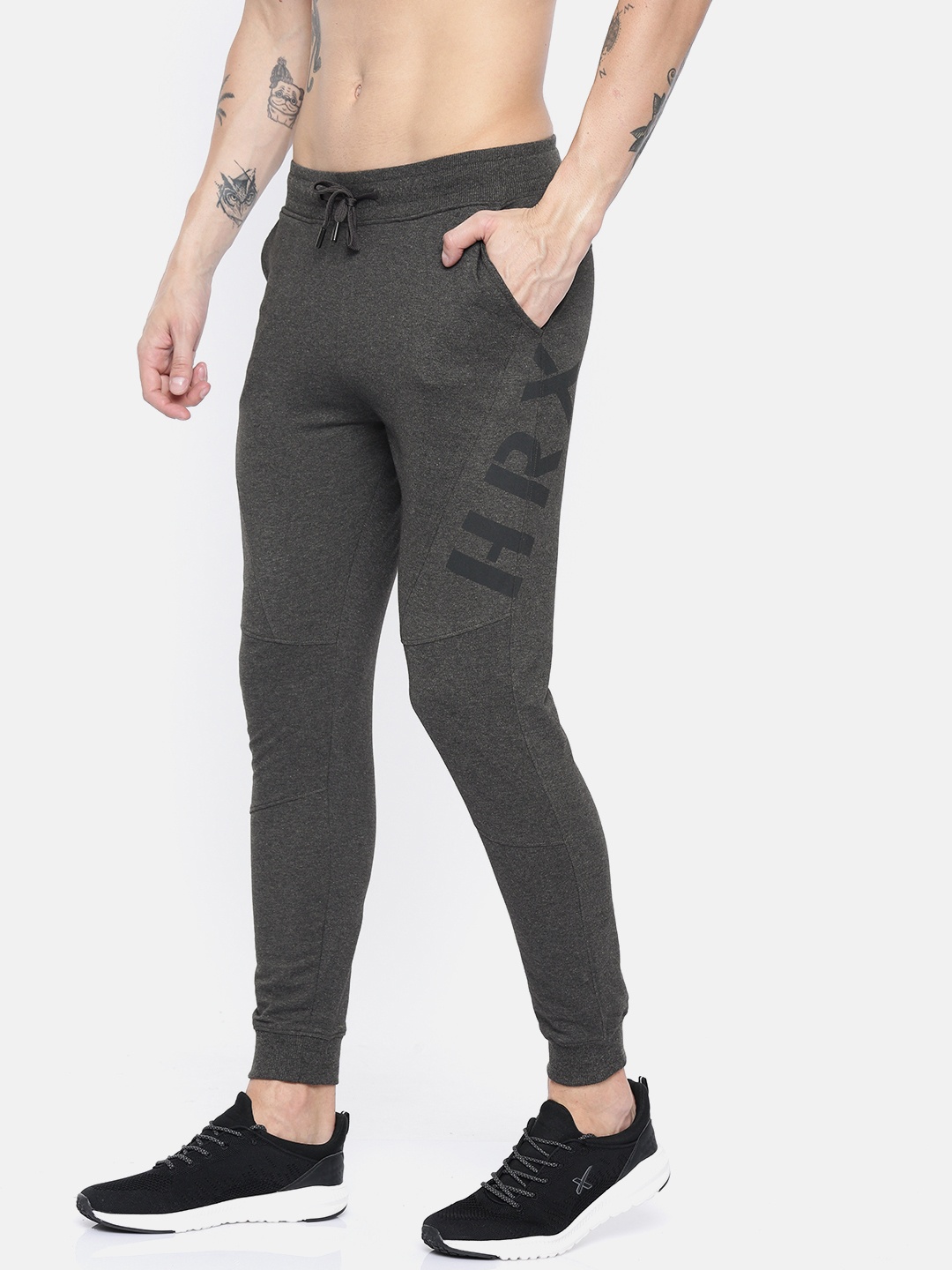 

HRX by Hrithik Roshan Men Charcoal Grey Solid Training Anti-Microbial Slim Fit Track Pants
