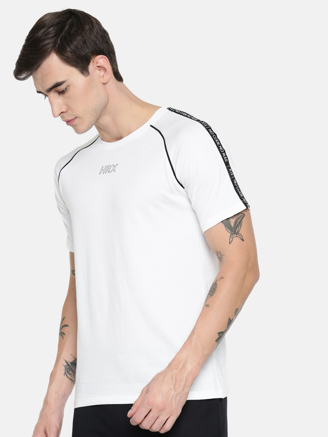 

HRX by Hrithik Roshan Men White Solid Round Neck Pure Cotton T-shirt