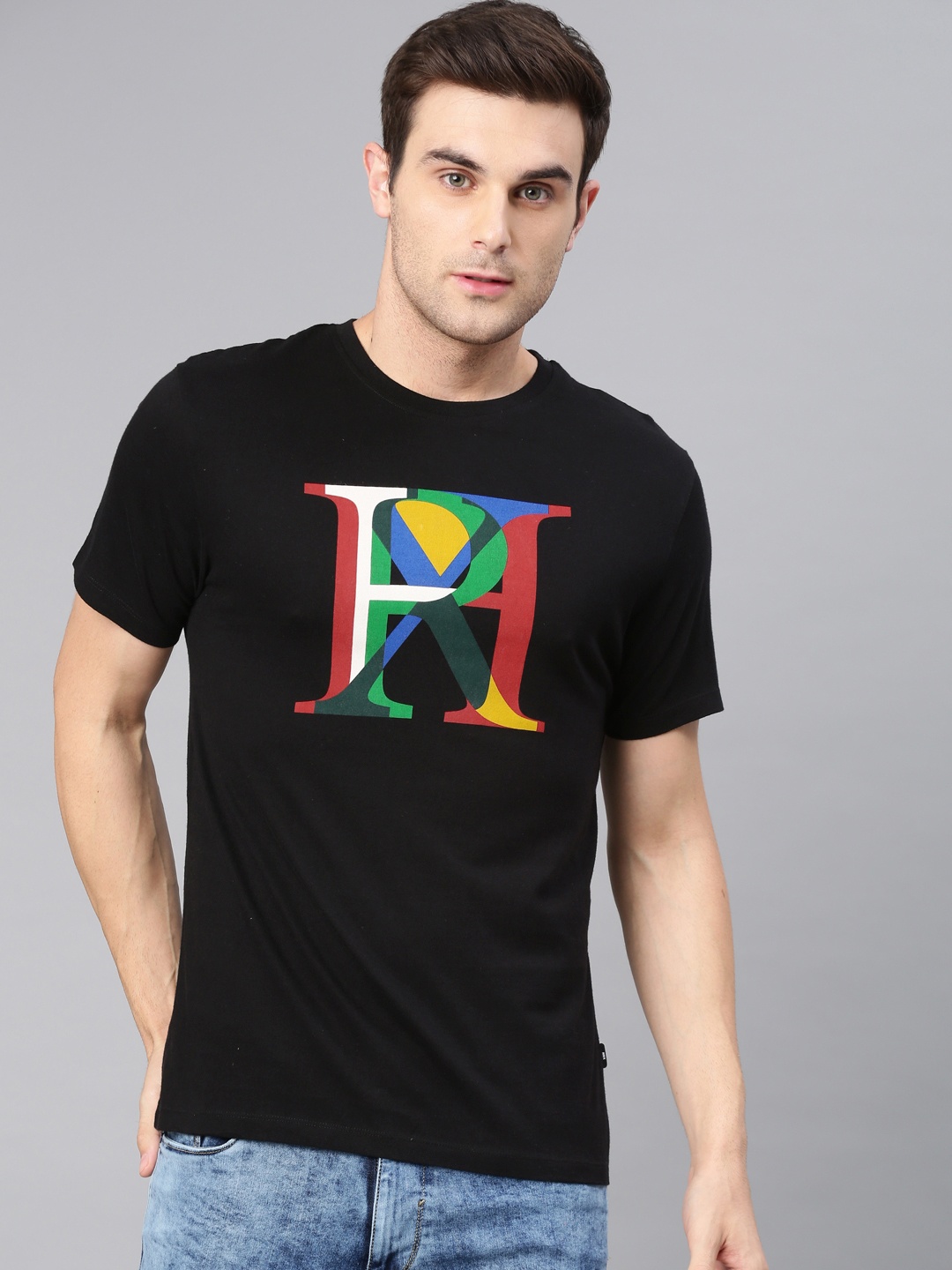 

HRX by Hrithik Roshan Men Black Printed Round Neck Pure Cotton T-shirt