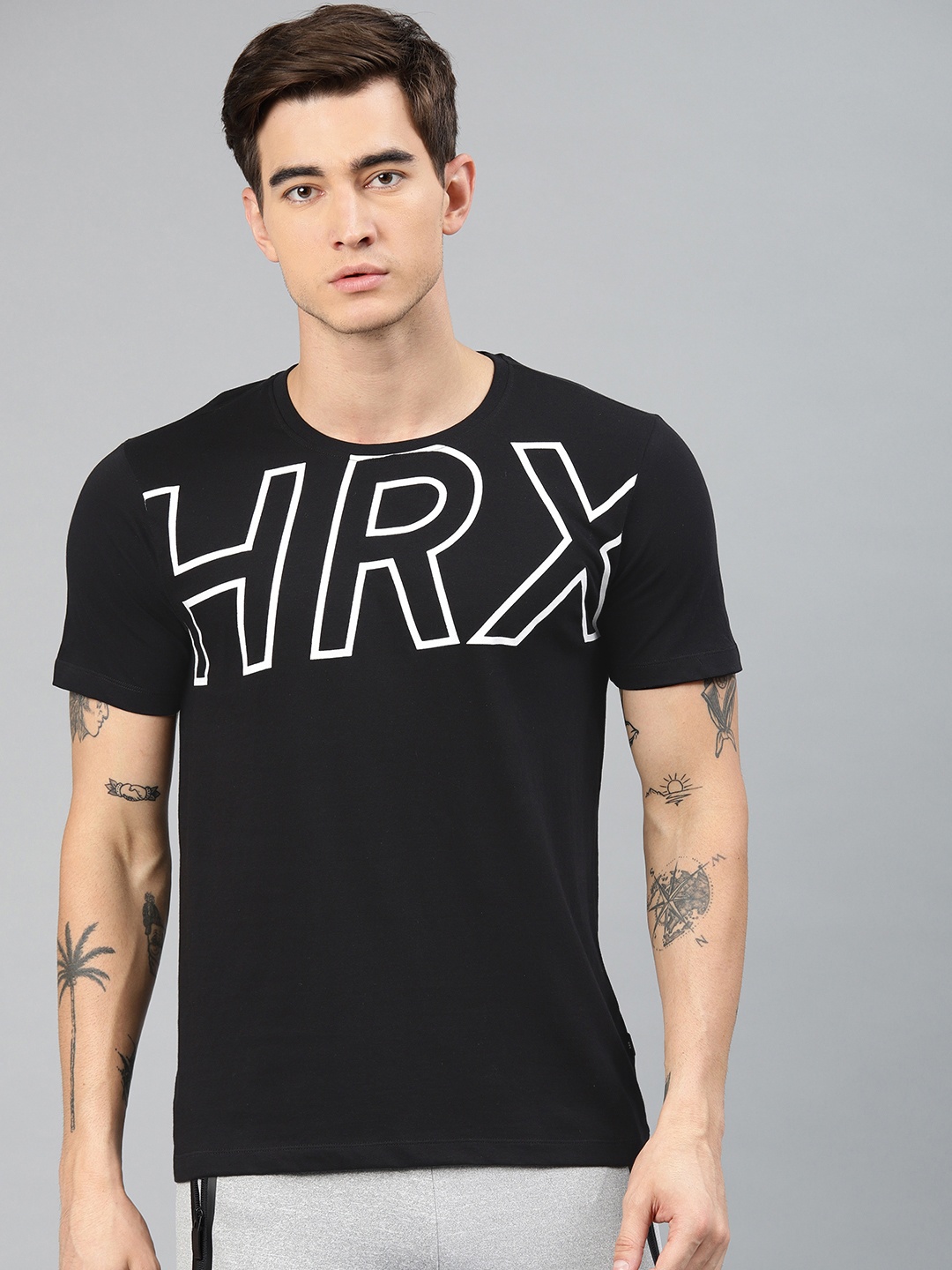 

HRX by Hrithik Roshan Men Black Regular Fit Printed Lifestyle Round Neck Pure Cotton T-shirt