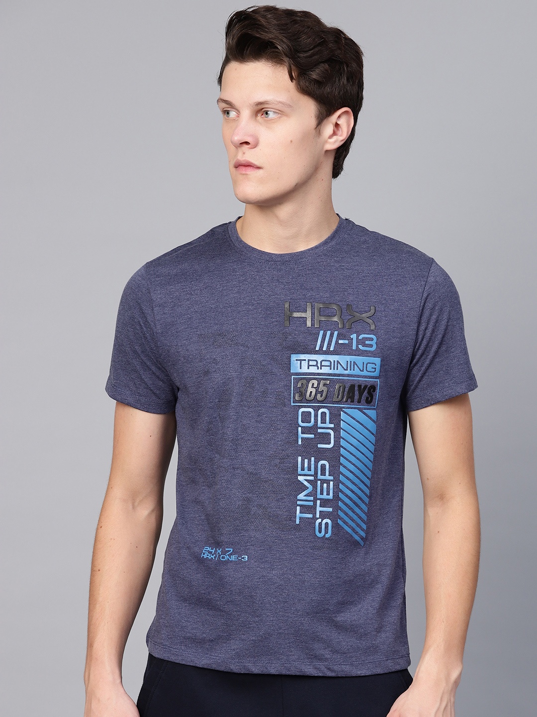

HRX by Hrithik Roshan Men Navy Blue Printed Training T-shirt