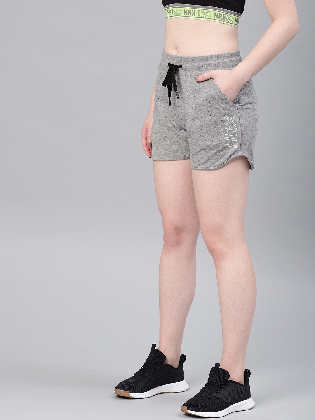 

HRX by Hrithik Roshan Women Charcoal Solid Regular Fit Regular Shorts