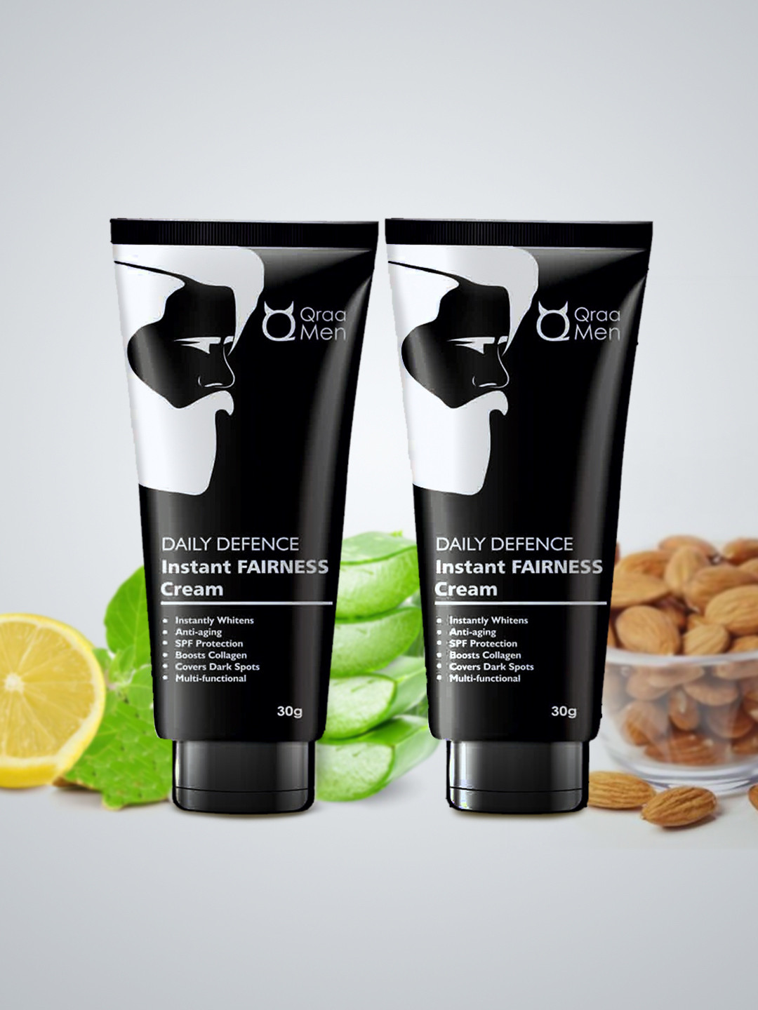 

Qraa Men Pack of 2 Daily Defence Creams for SPF Protection/Whitening/Moisturizing, Black
