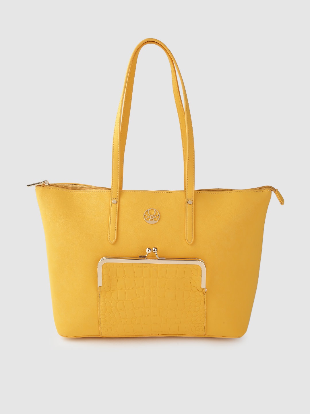 

United Colors of Benetton Yellow Croc-Textured Shoulder Bag