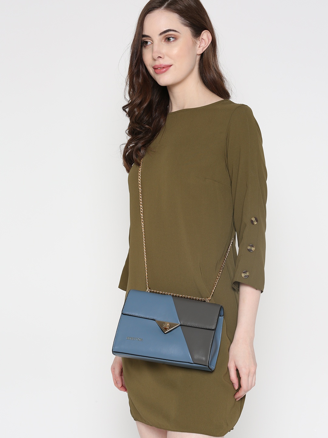 

United Colors of Benetton Blue & Grey Colourblocked Sling Bag