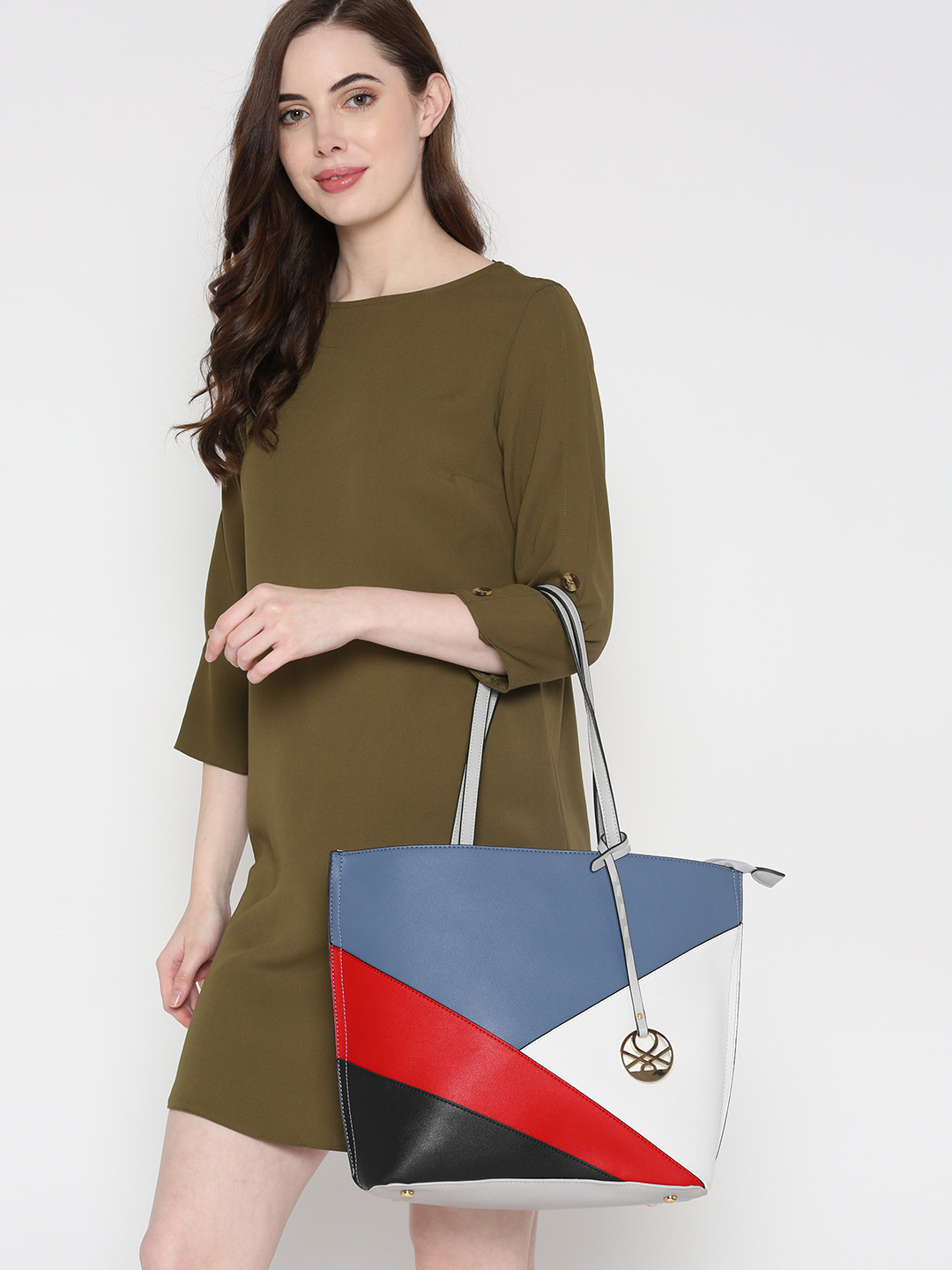 

United Colors of Benetton Blue & White Colourblocked Shoulder Bag