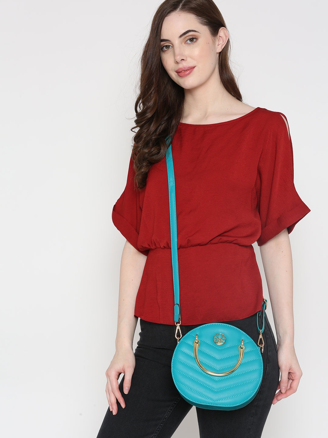

United Colors of Benetton Teal Green Quilted Handheld Bag