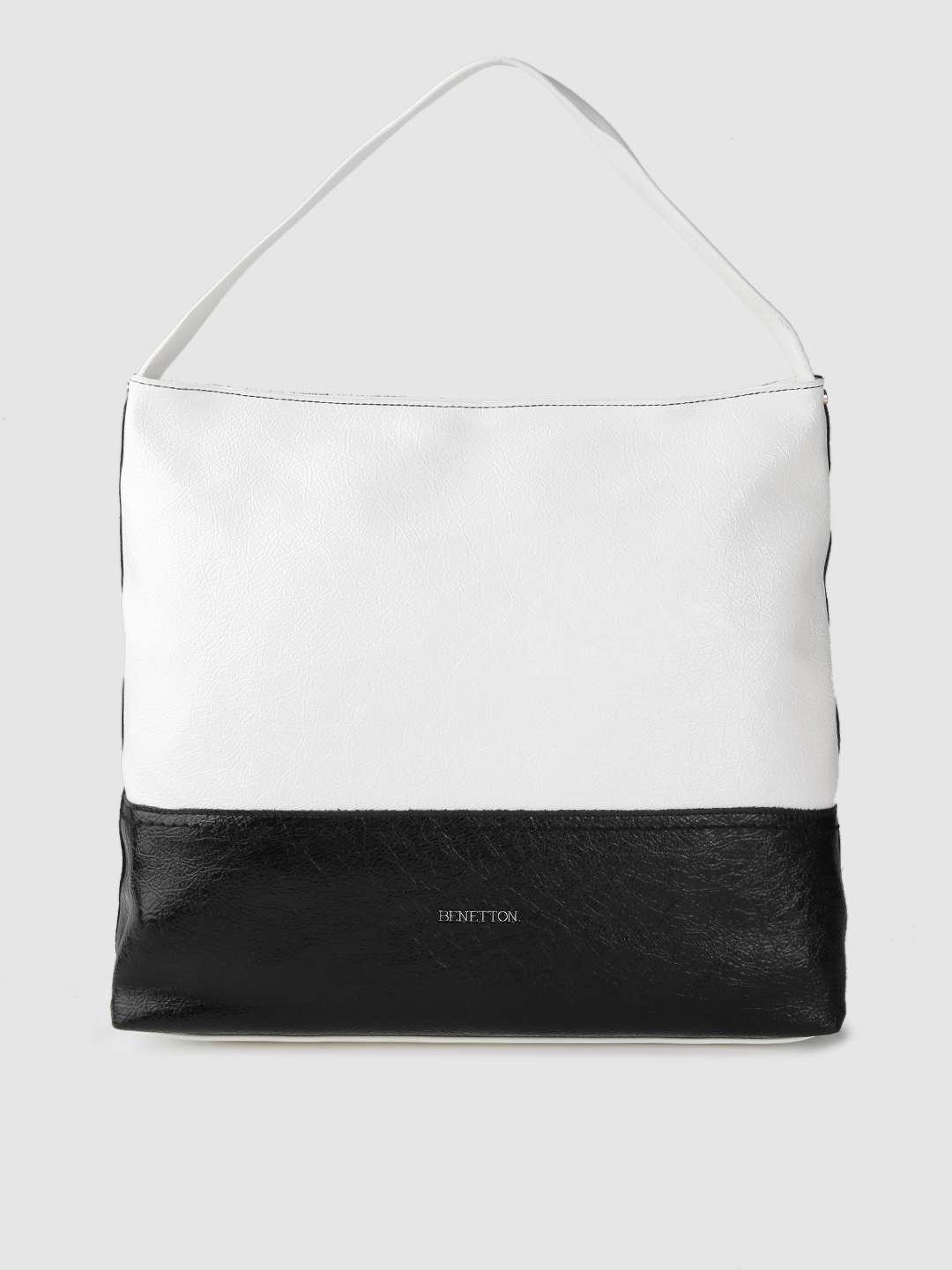 

United Colors of Benetton White & Black Colourblocked Hobo Bag