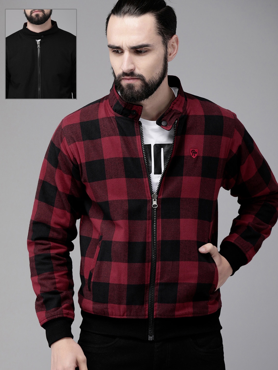 

Roadster Men Maroon & Black Checked Reversible Jacket