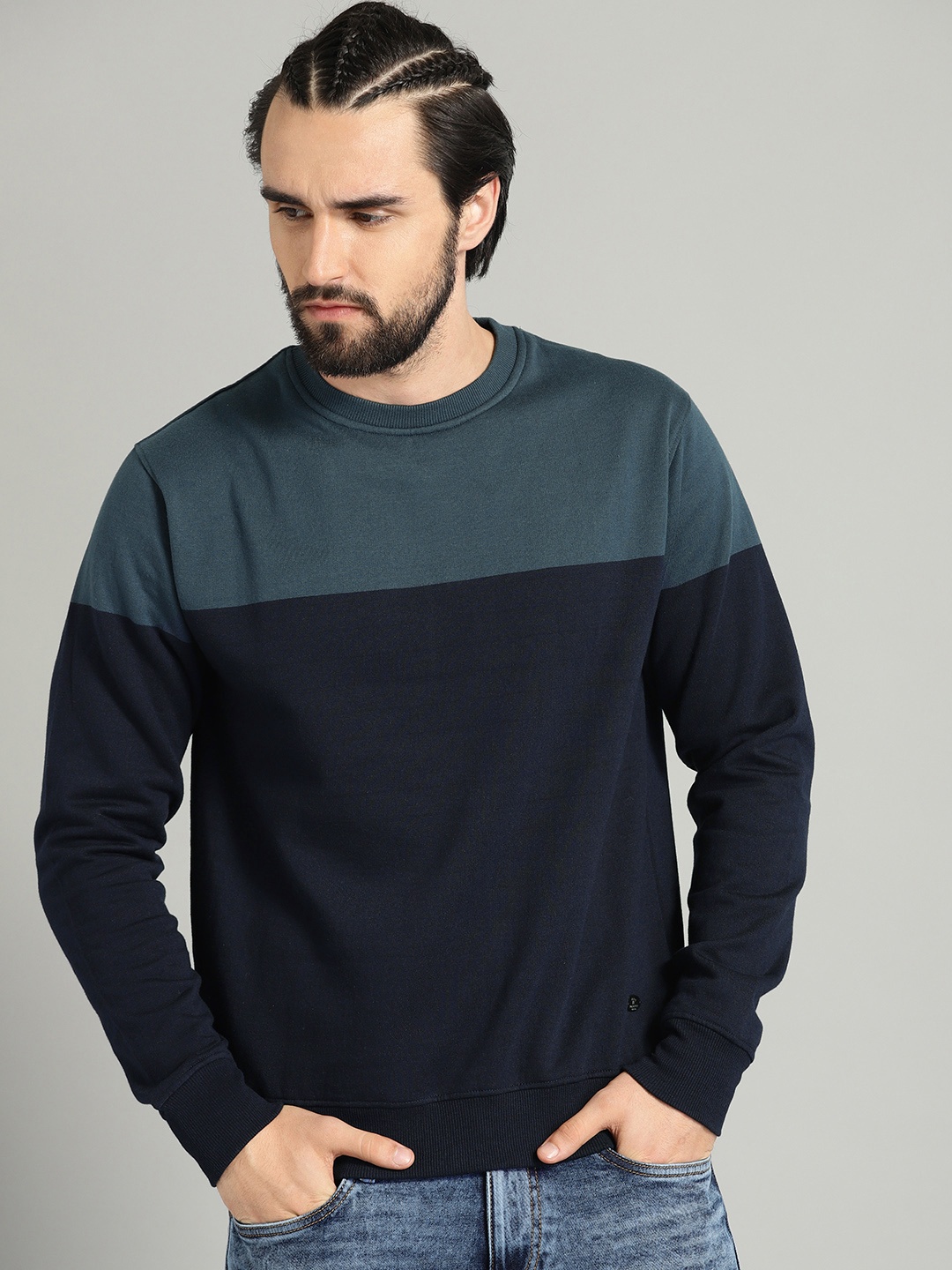 

The Roadster Lifestyle Co Men Navy Blue Colourblocked Sweatshirt