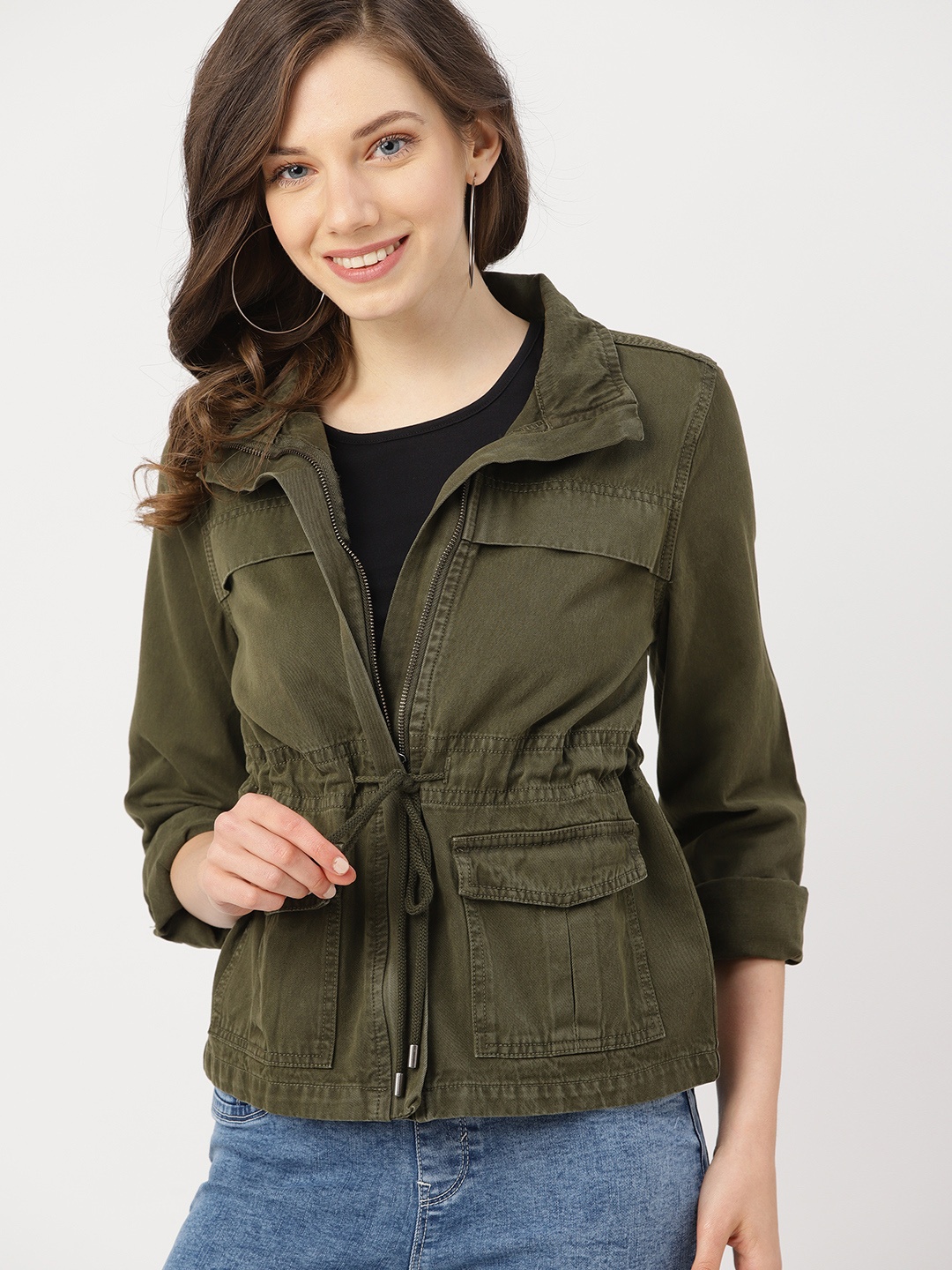 

DressBerry Women Olive Green Solid Tailored Jacket