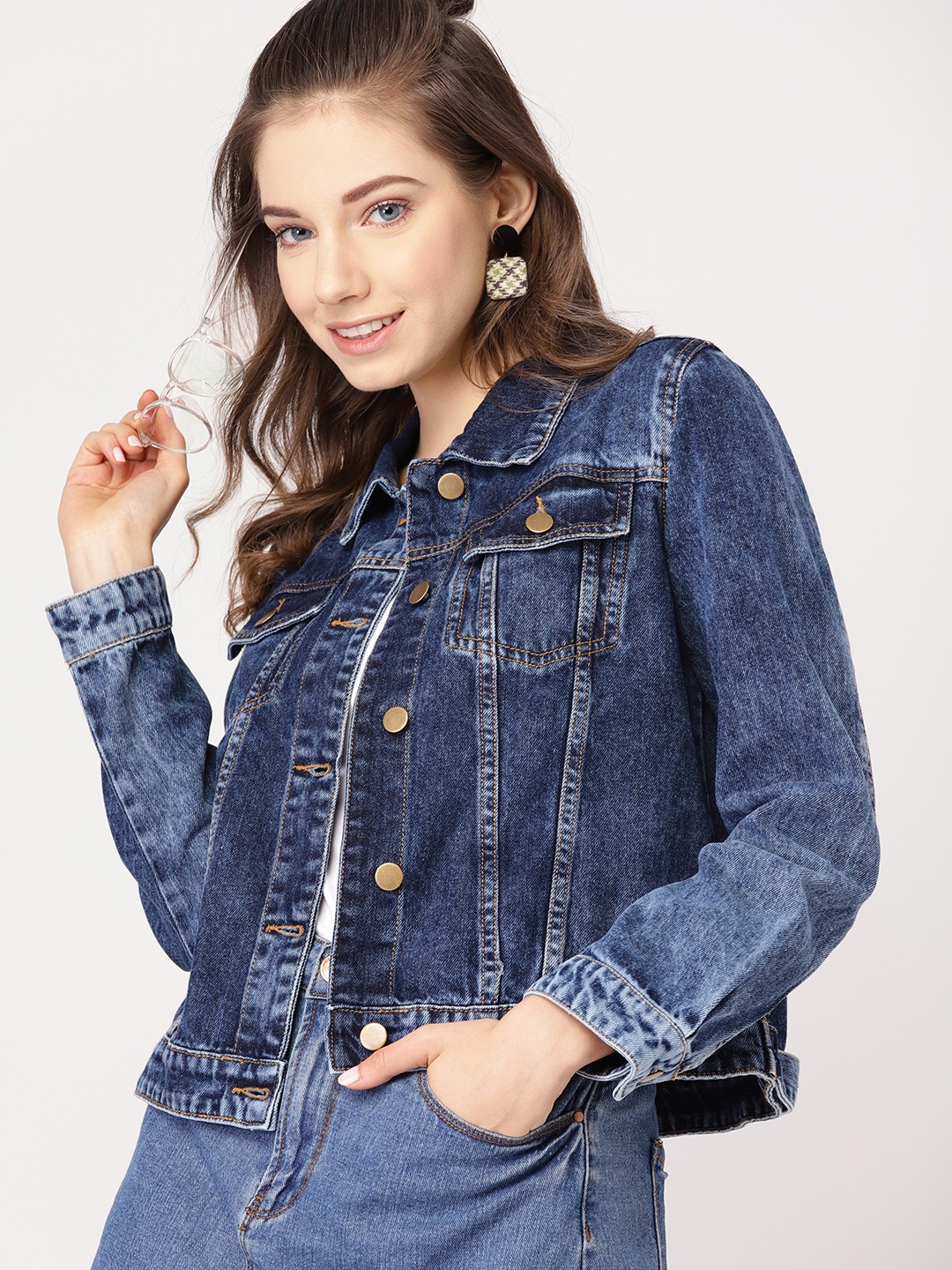 

DressBerry Women Navy Blue Back Printed Denim Jacket