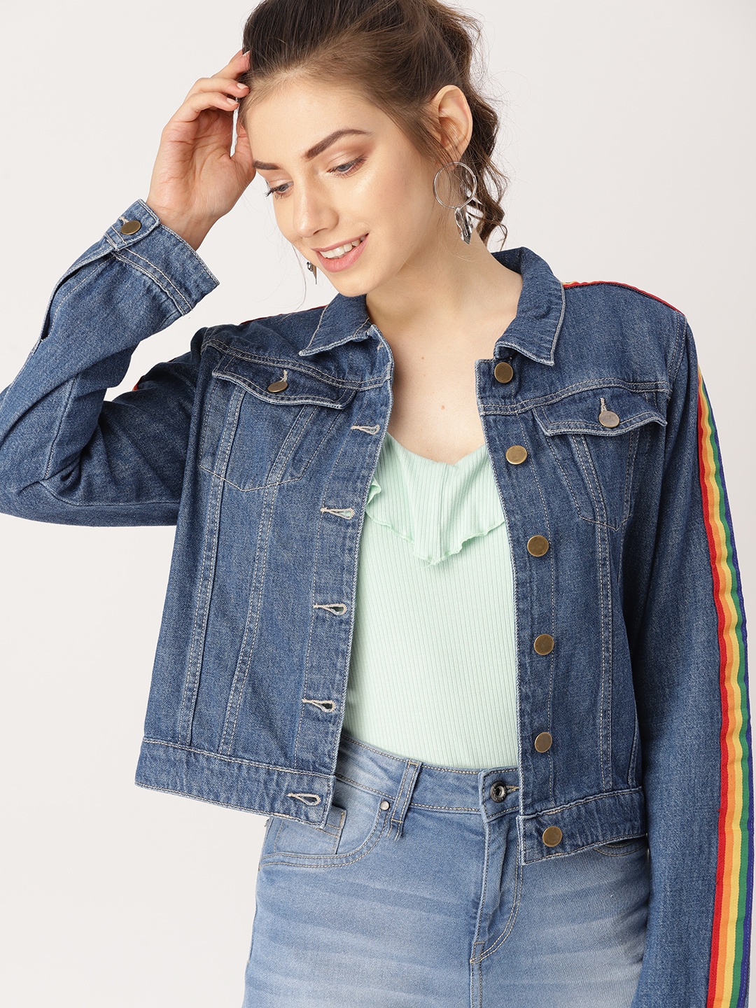 

DressBerry Women Blue Solid Denim Jacket