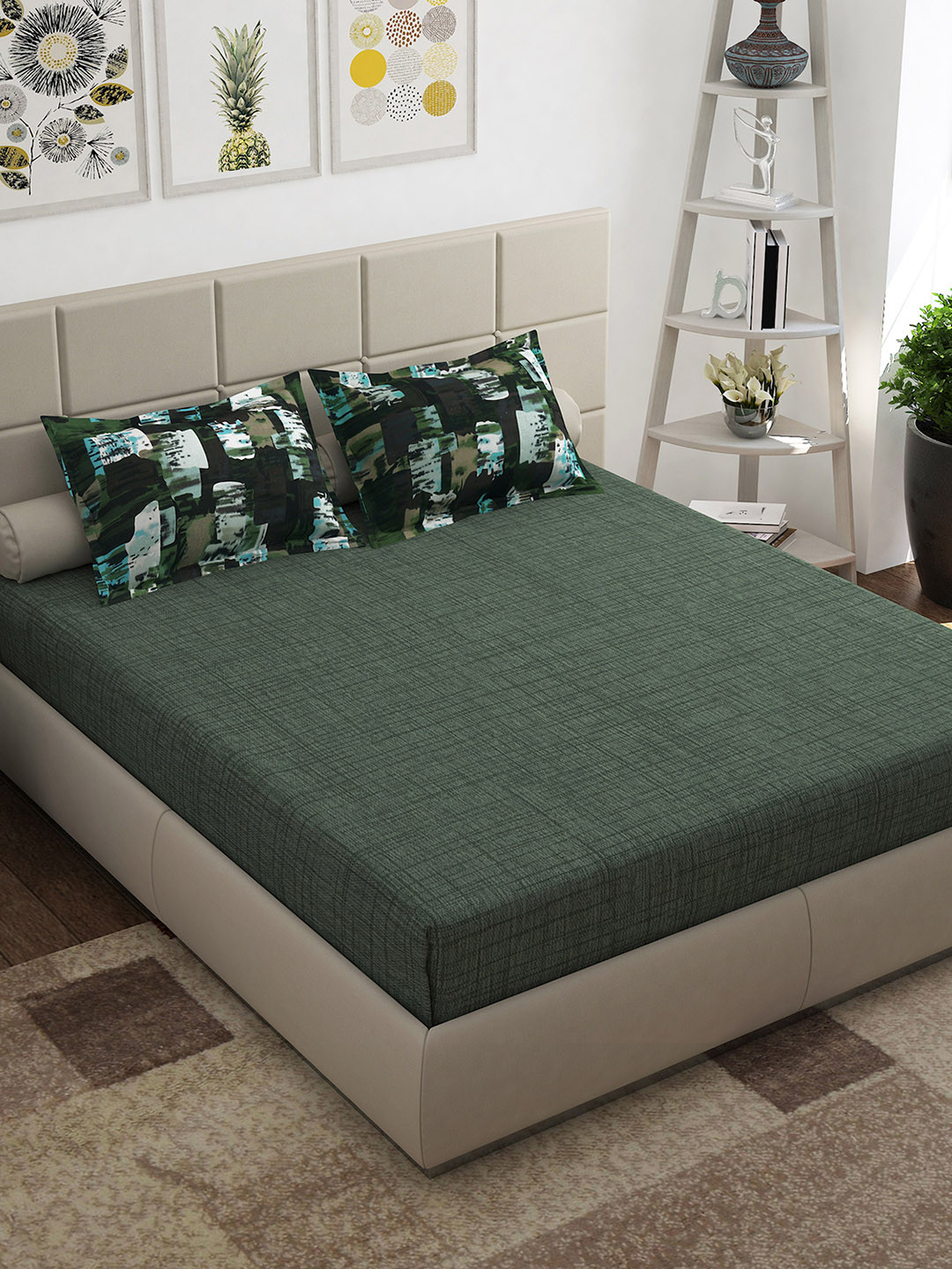 

Story@home Olive Green Solid 152 TC Cotton 1 Queen Bedsheet with 2 Pillow Covers