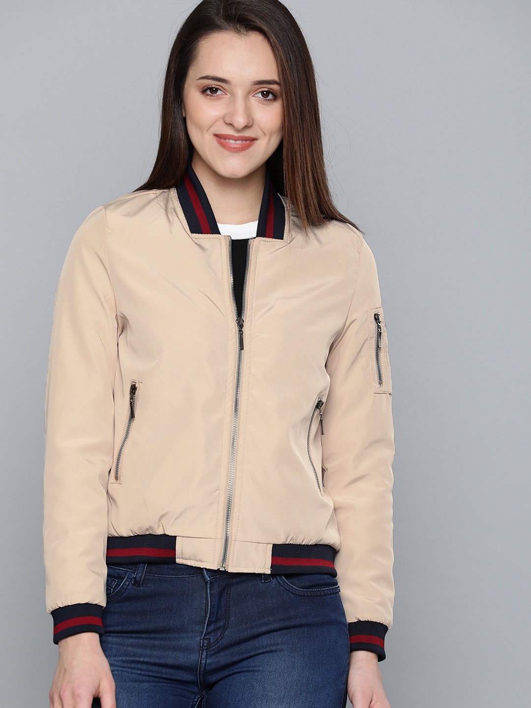 

Mast & Harbour Women Beige Solid Jacket