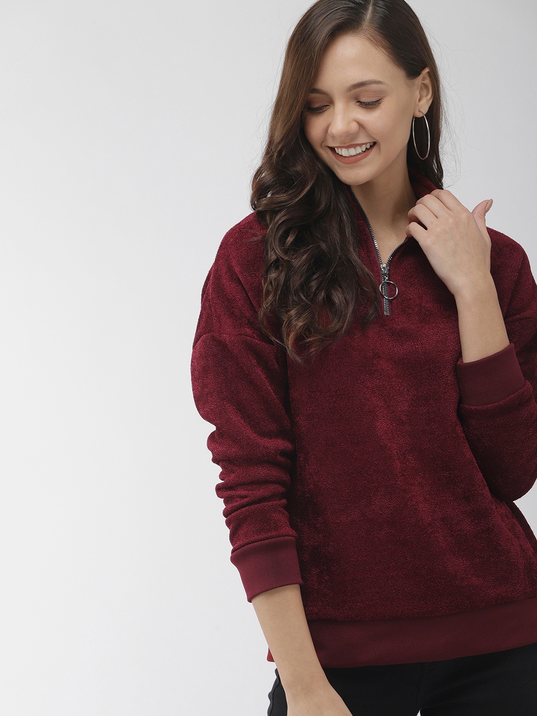 

Mast & Harbour Women Maroon Solid Sweatshirt