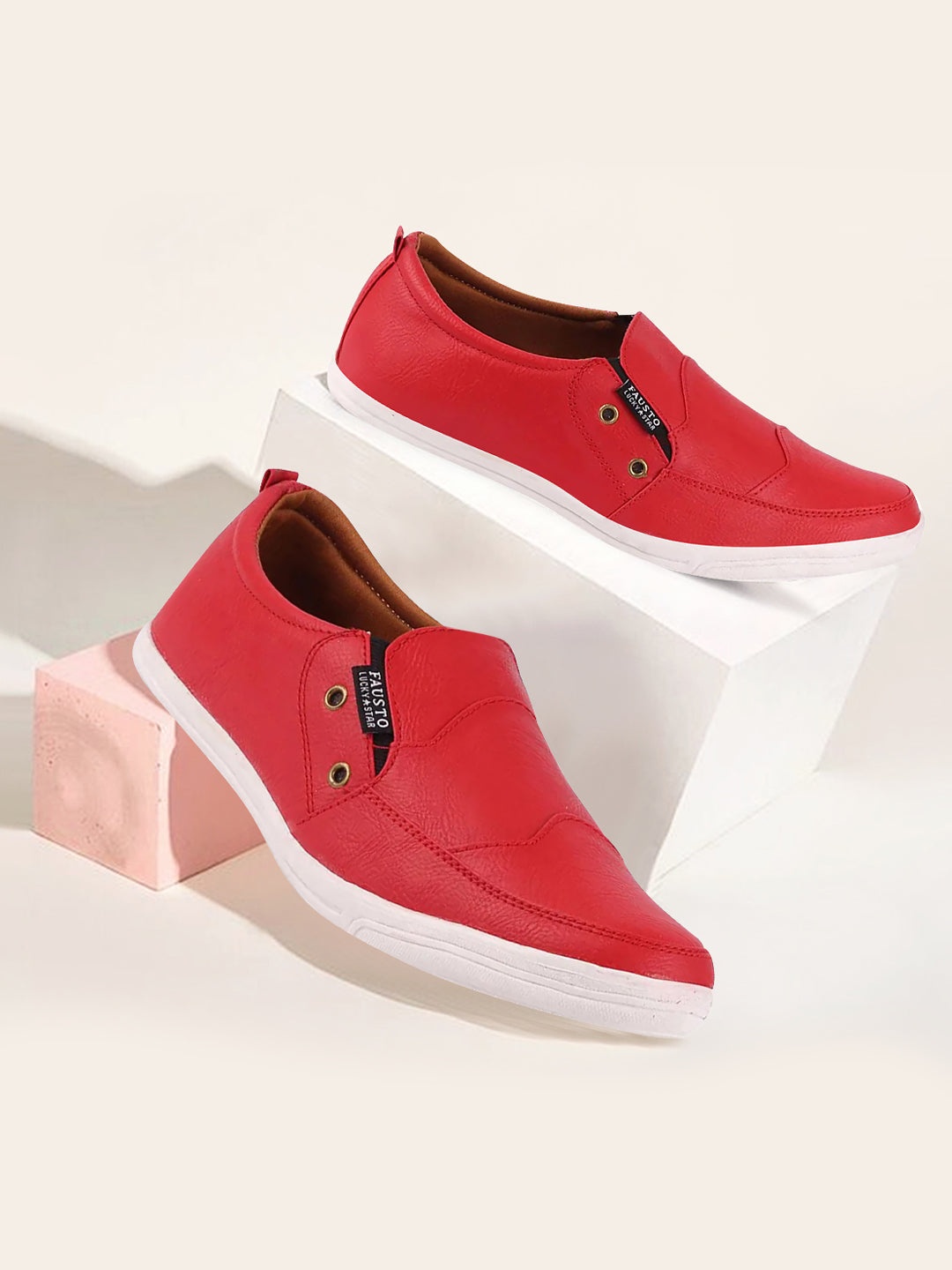 

FAUSTO Men Red Slip-On Sneakers