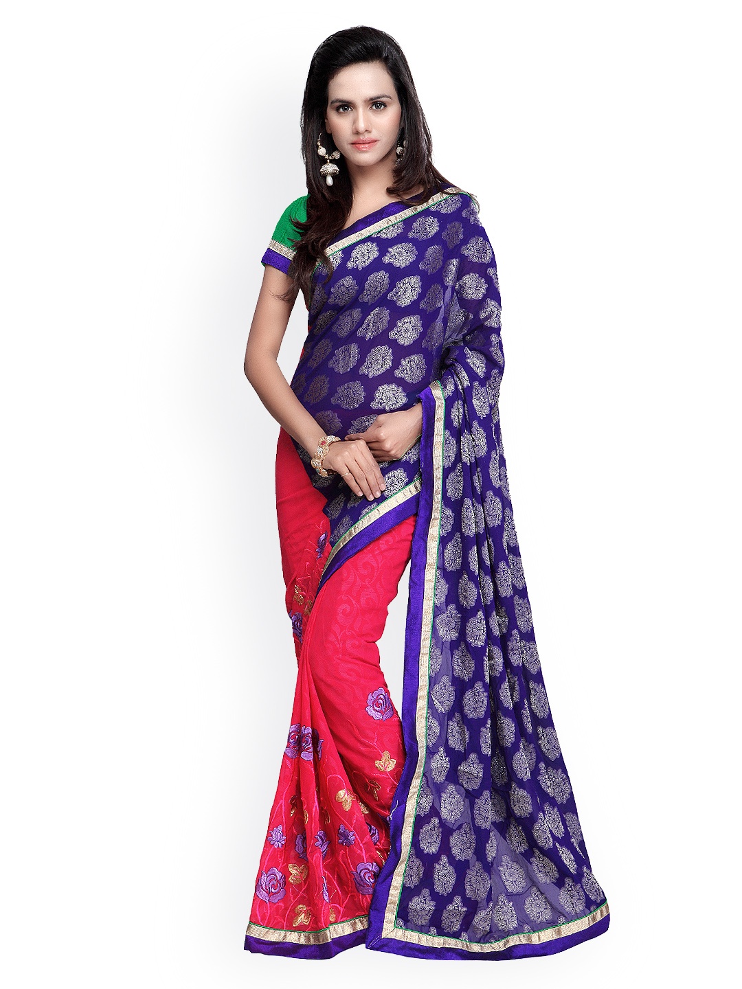 

Kalista Pink & Blue Embroidered Georgette Saree