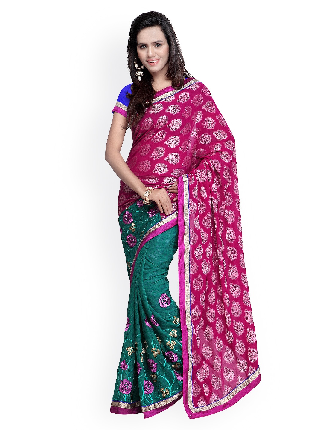 

Kalista Pink & Green Embroidered Georgette Saree