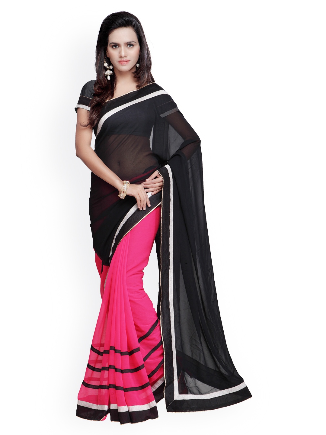 

Kalista Black & Pink Chiffon Saree