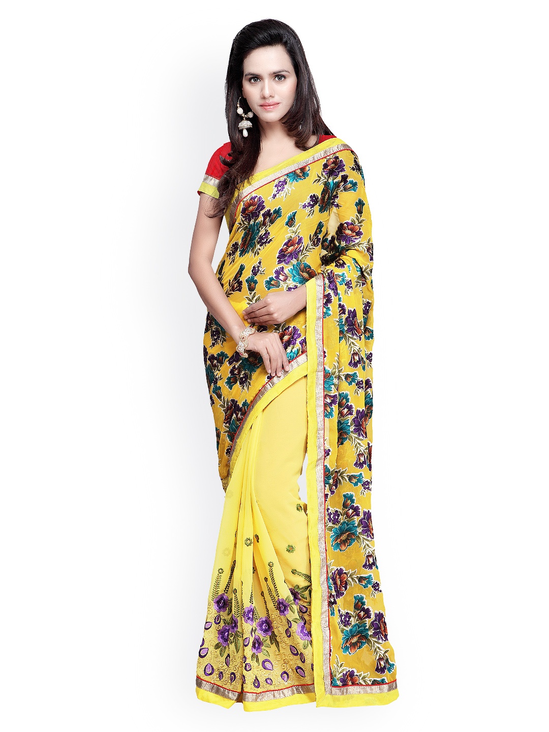 

Kalista Yellow Printed & Embroidered Georgette Saree