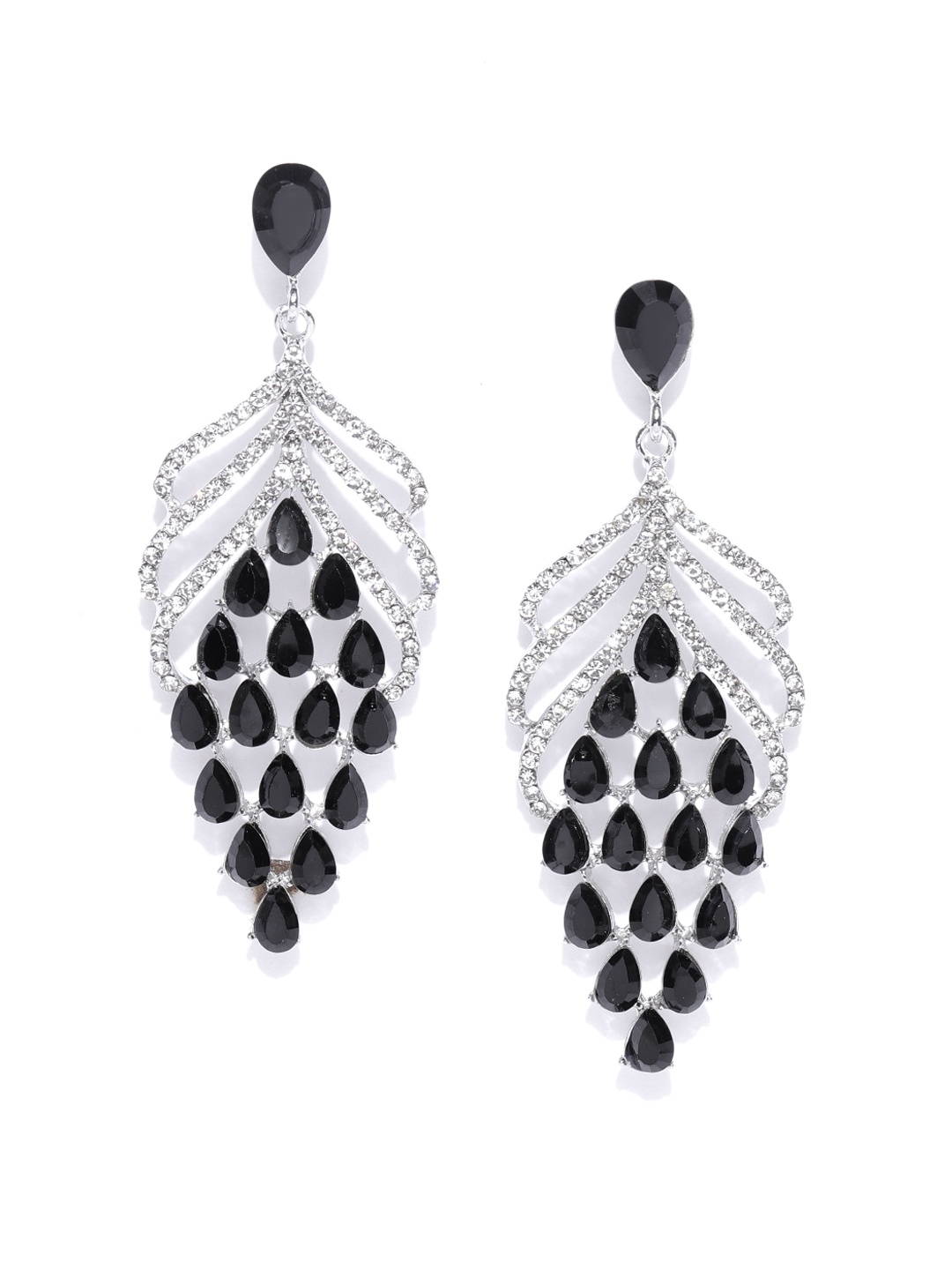 

DressBerry Black & Silver-Toned Stone Studded Contemporary Drop Earrings