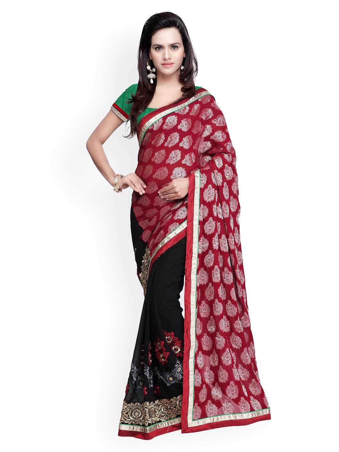 

Kalista Red & Brown Embroidered Georgette Saree