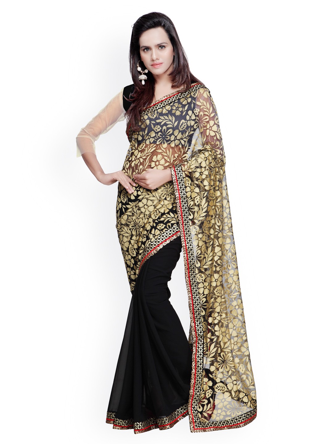 

Kalista Black & Beige Chiffon Saree