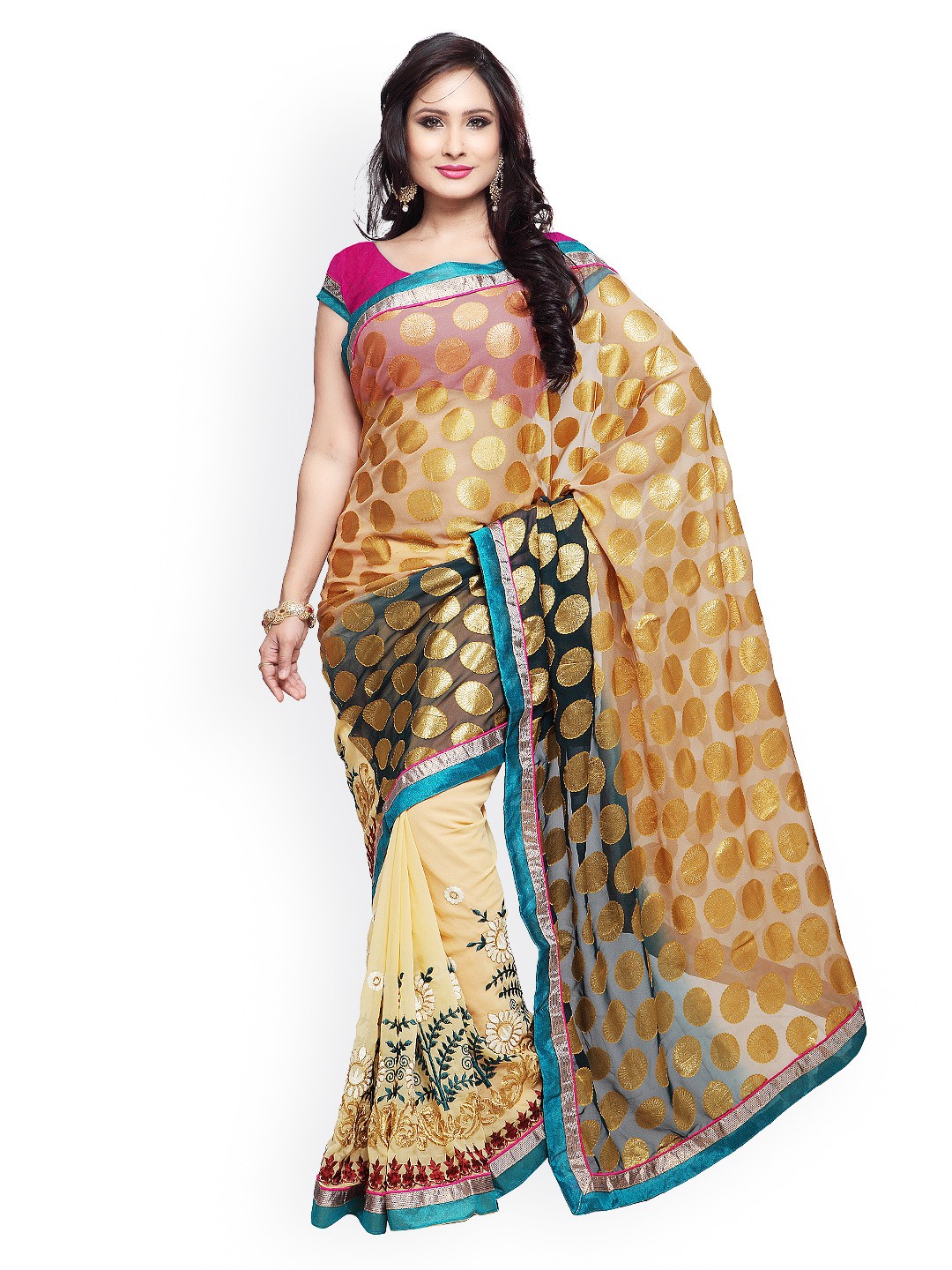 

Kalista Beige & Brown Embroidered Georgette Saree