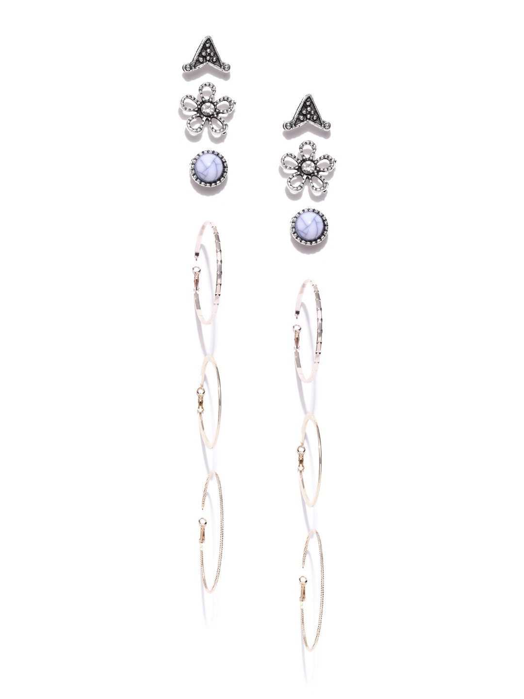 

DressBerry Set of 6 Contemporary Earrings, Silver