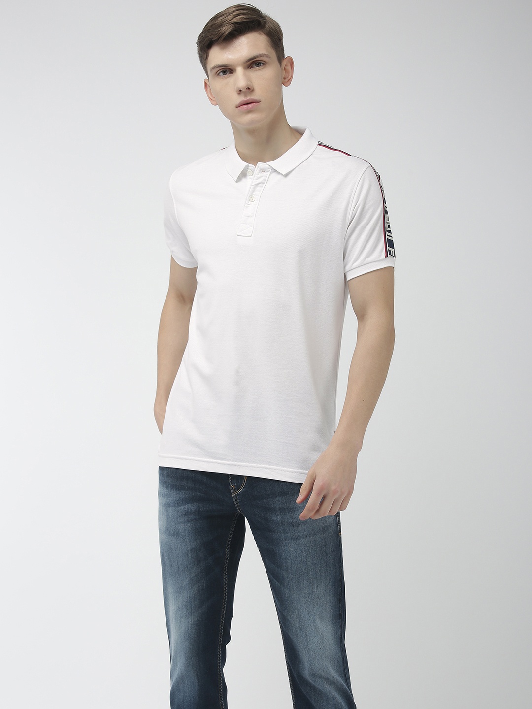 

Flying Machine Men White Solid Polo Collar Pure Cotton T-shirt