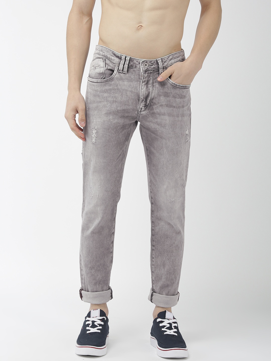 

Flying Machine Men Grey Slim Tapered Fit Mid-Rise Mildly Distressed Stretchable Jeans