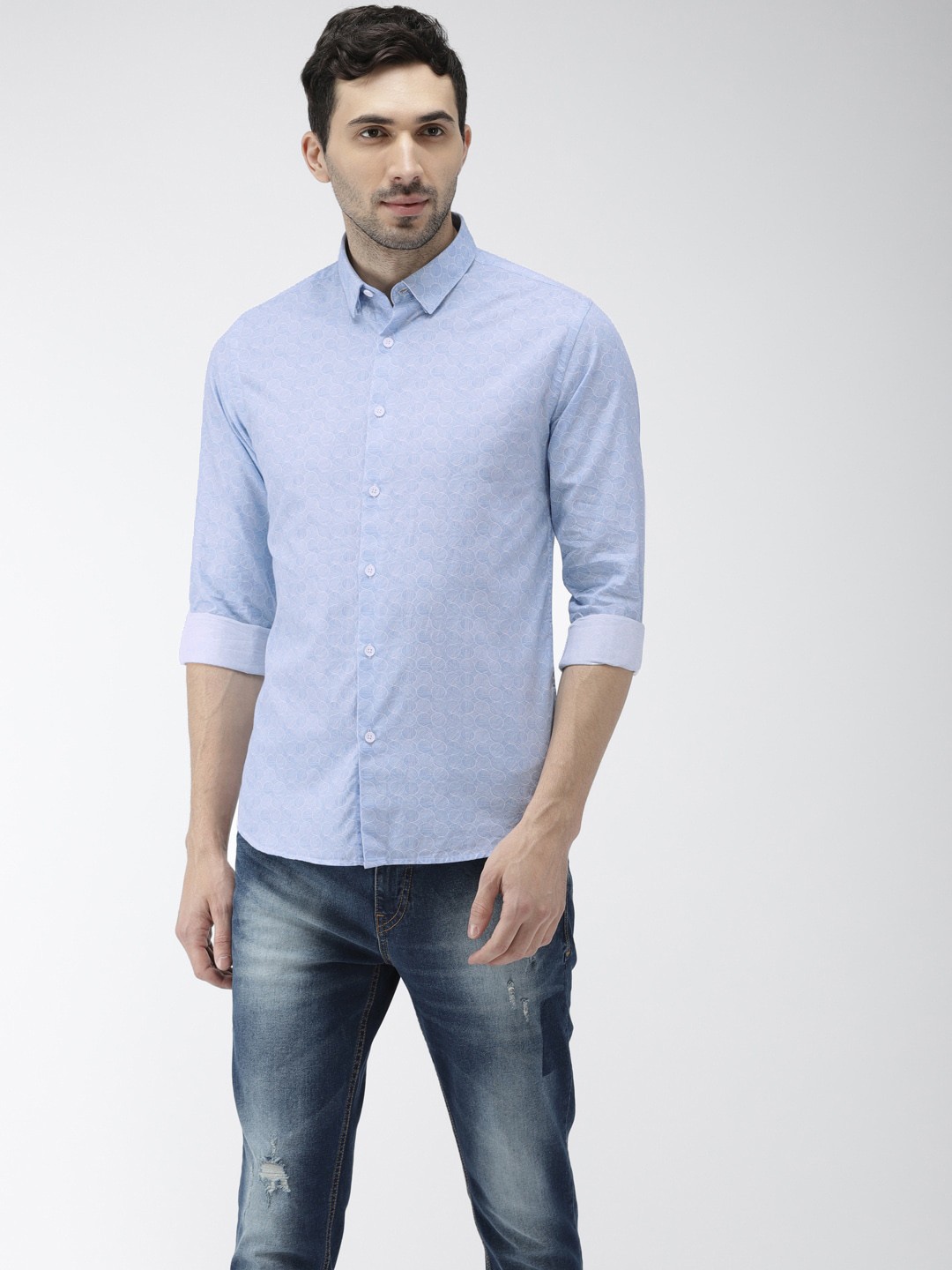 

Flying Machine Men Blue Slim Fit Printed Casual Shirt
