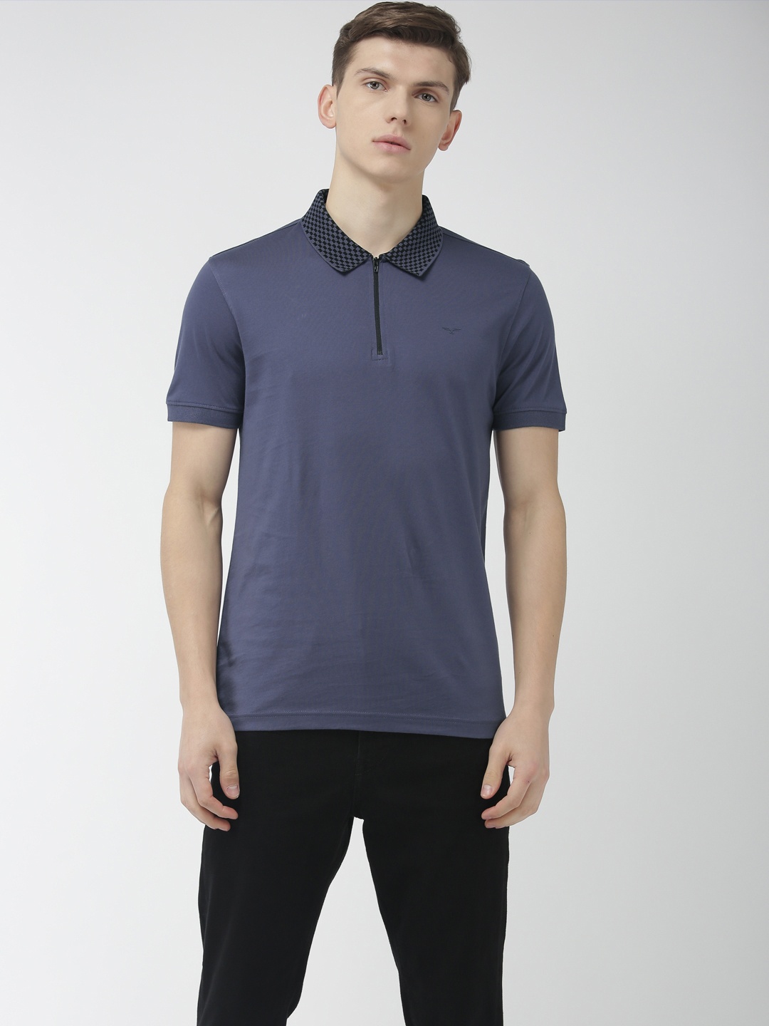 

Flying Machine Men Blue Solid Polo Collar Pure Cotton T-shirt