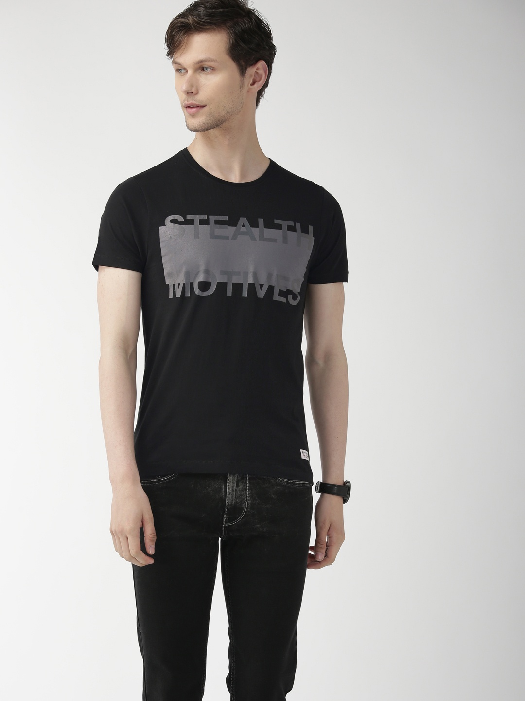 

Flying Machine Men Black Printed Round Neck Pure Cotton T-shirt