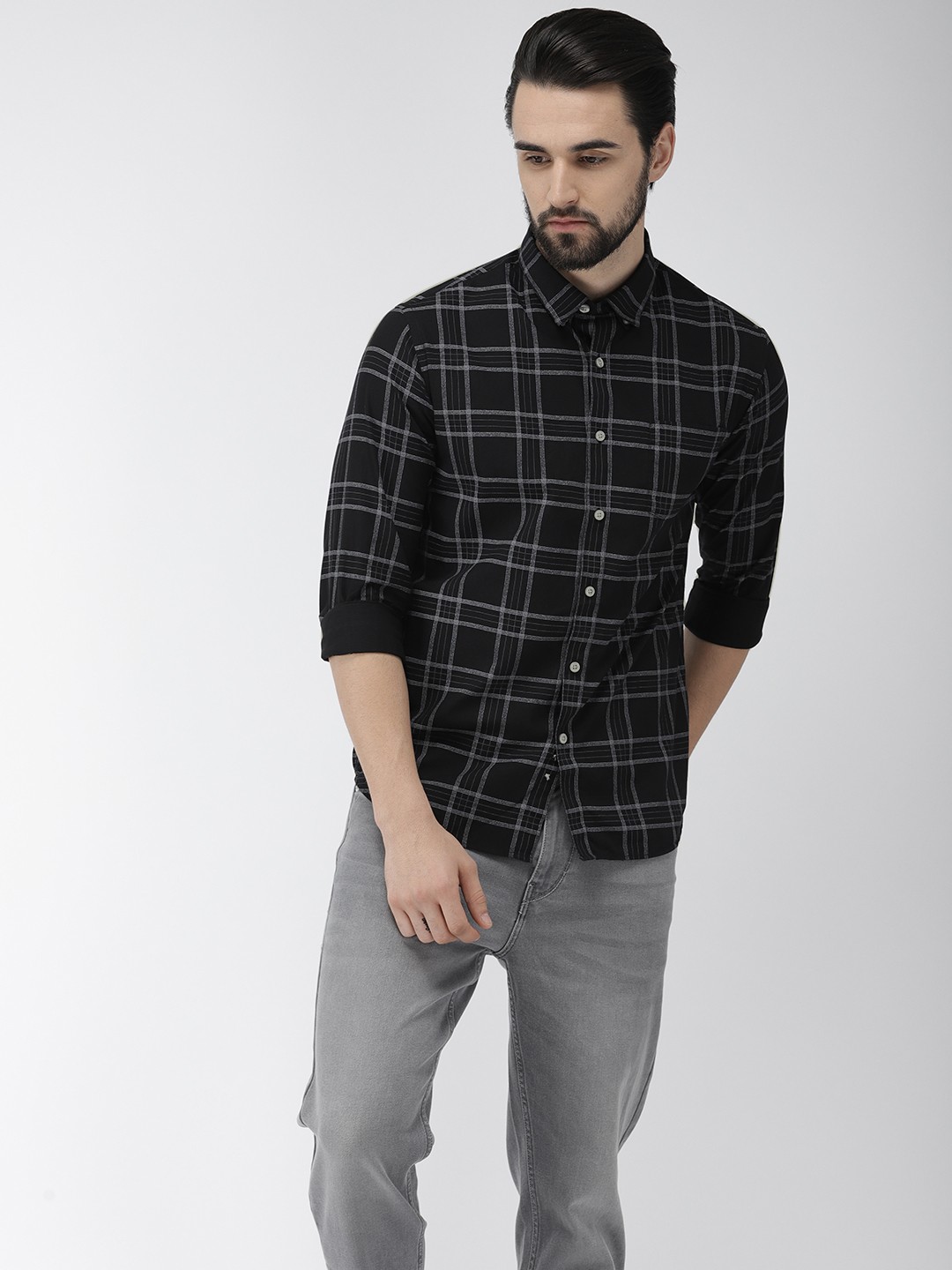 

Flying Machine Men Black & White Slim Fit Checked Casual Shirt