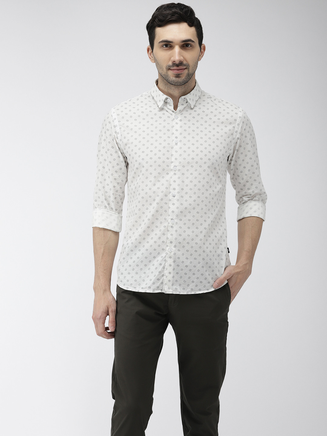 

Flying Machine Men White Slim Fit Printed Casual Shirt