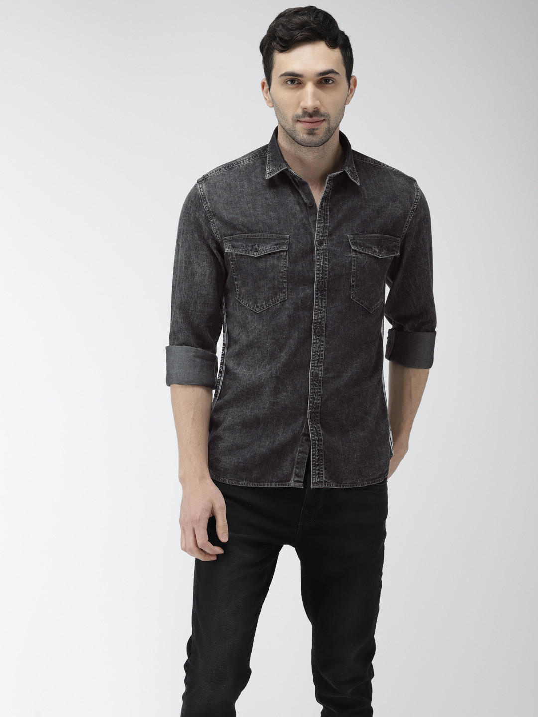 

Flying Machine Men Black Slim Fit Solid Casual Shirt
