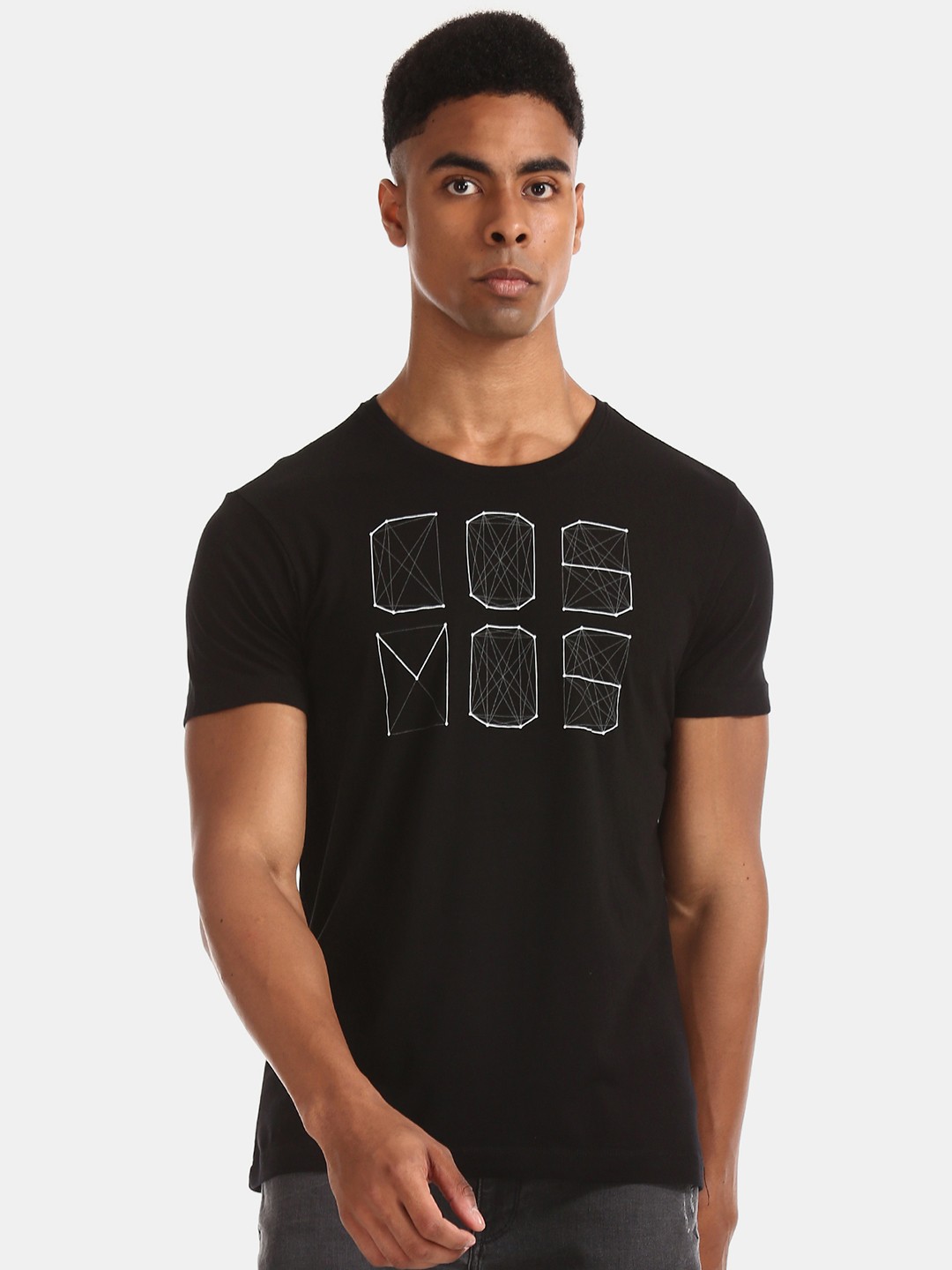 

Flying Machine Men Black Printed Round Neck Pure Cotton T-shirt