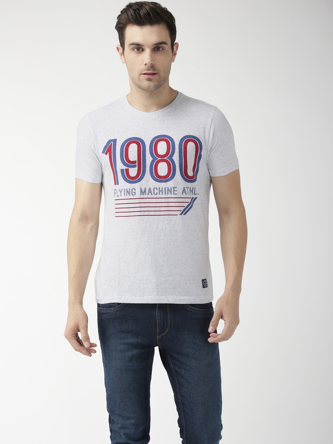 

Flying Machine Men White Printed Round Neck T-shirt