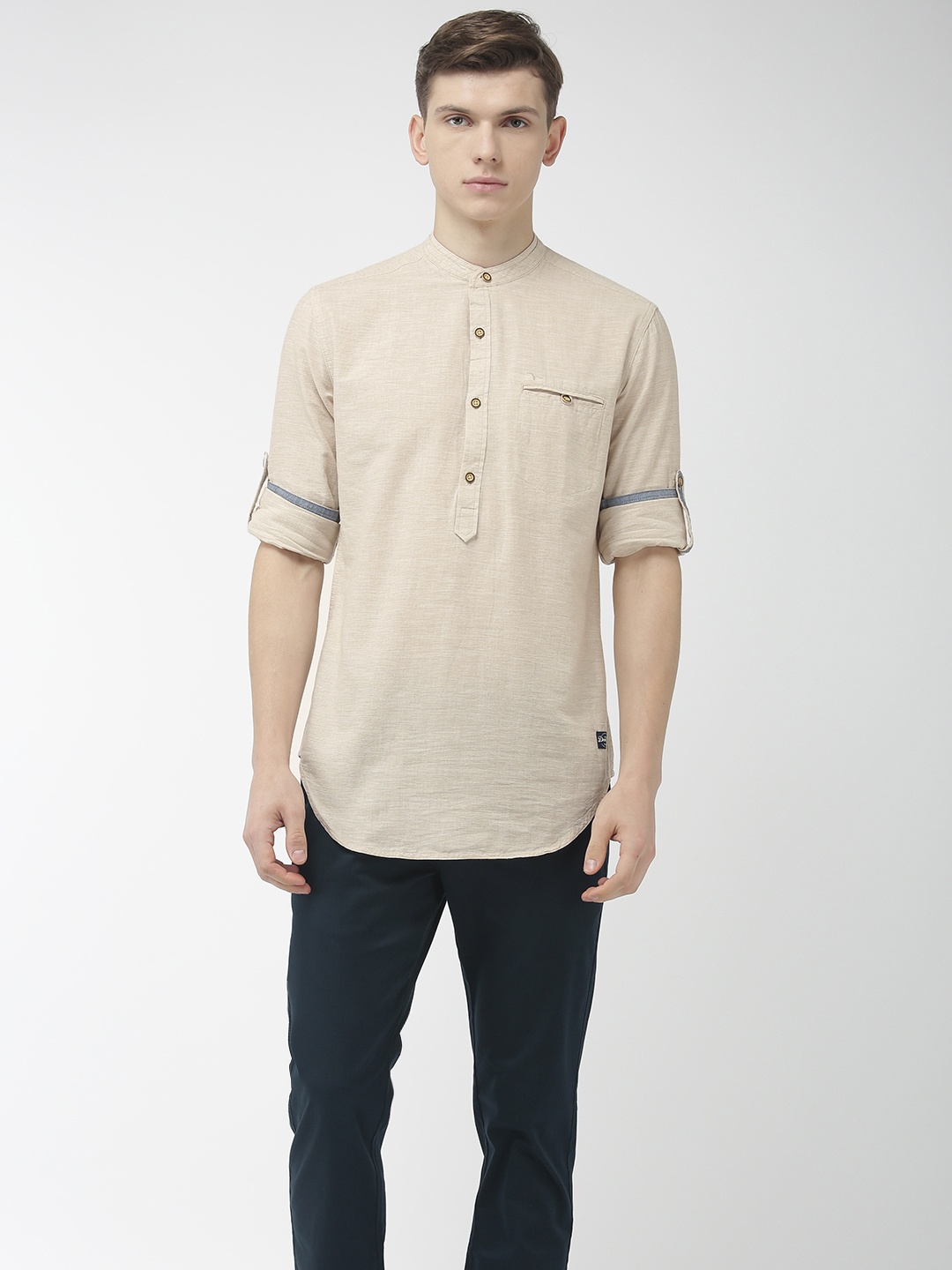 

Flying Machine Men Beige Regular Fit Solid Casual Shirt