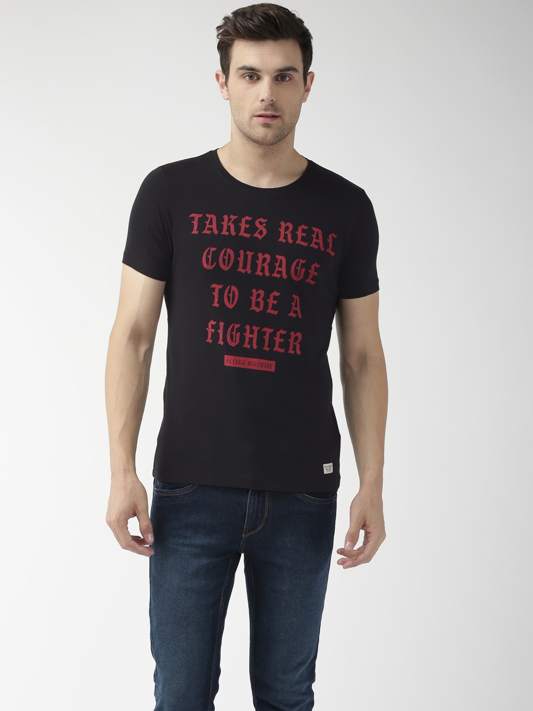 

Flying Machine Men Black Red Printed Round Neck Pure Cotton T-shirt