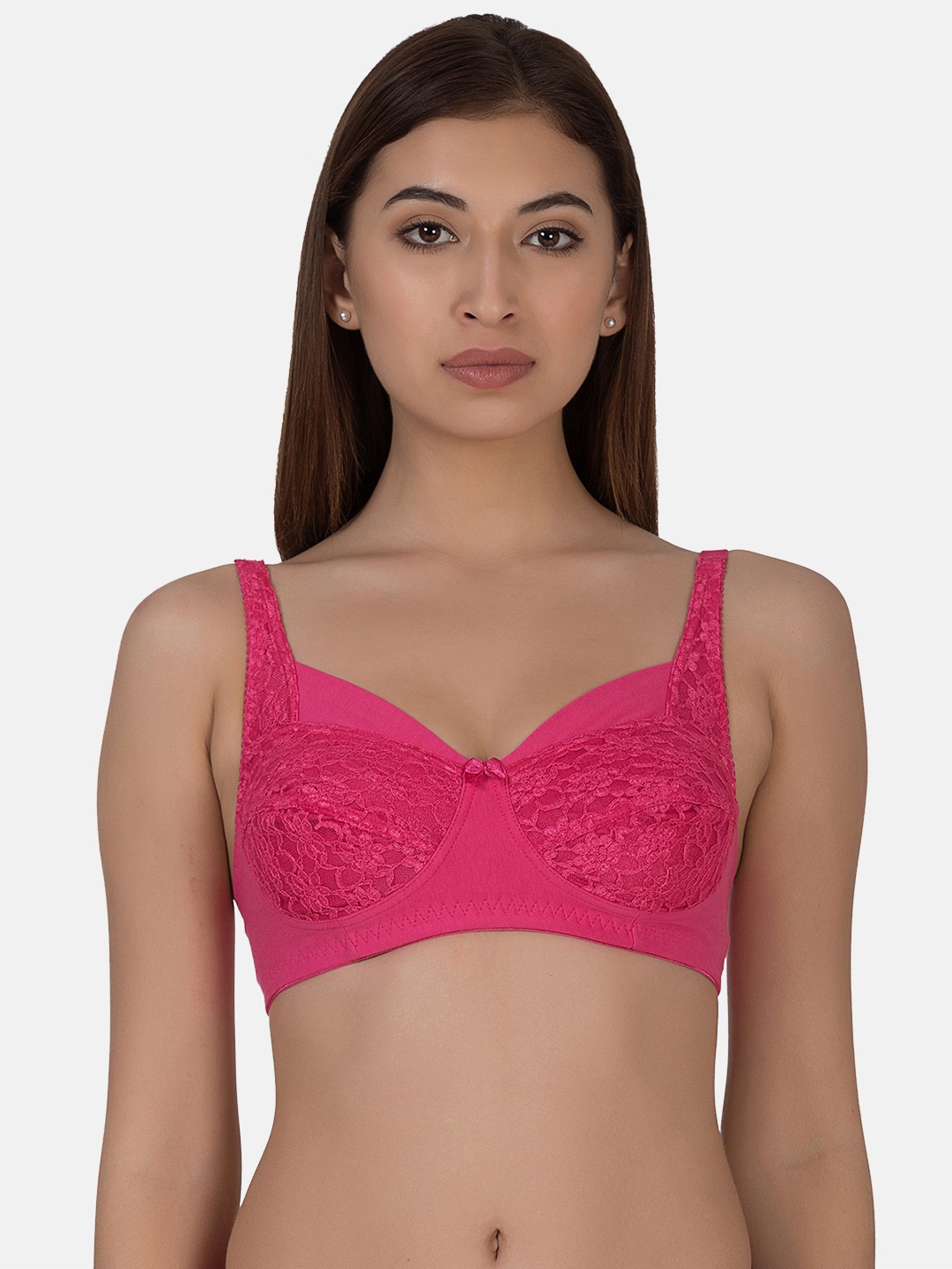 

Clovia Lace Non-Padded Non-Wired Full Cup Plus Size Bra, Pink
