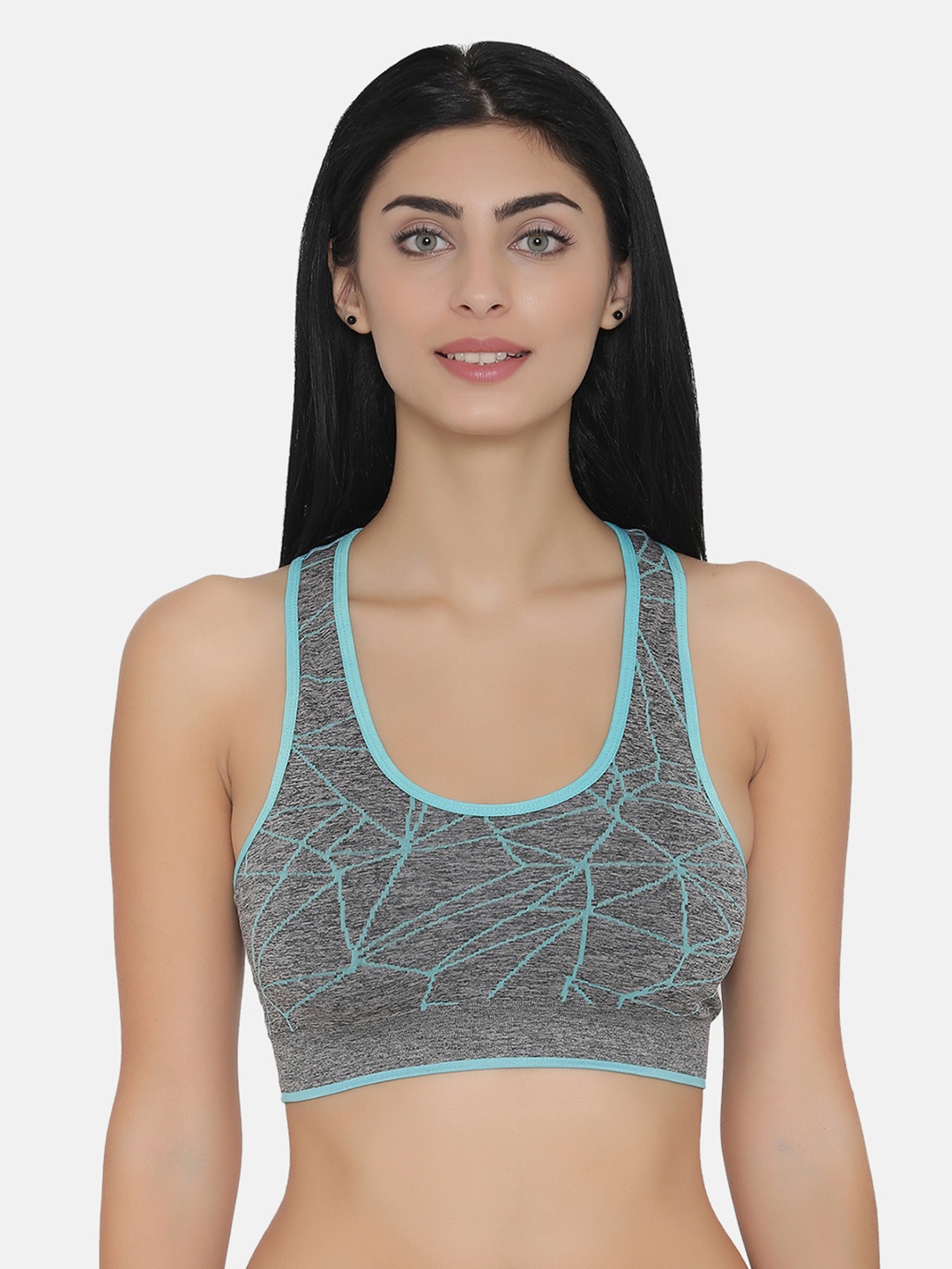 

Clovia Padded Printed Racerback Sports Bra, Blue