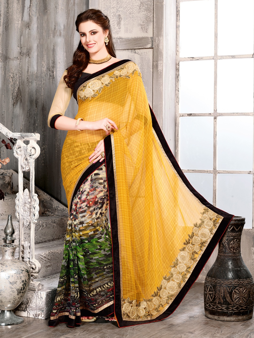 

Kalista Multicoloured Printed Chiffon Embellished Saree, Multi